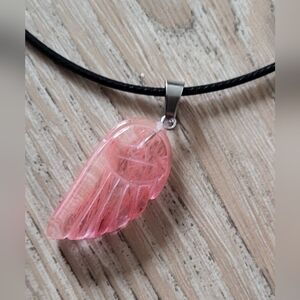 Strawberry Quartz Angel Wing Pendant Necklace